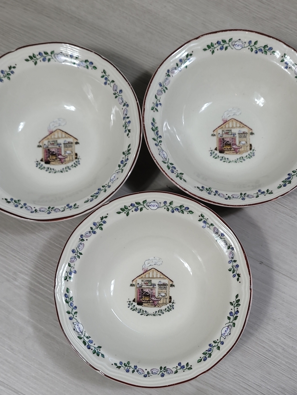 Vintage Century Stoneware Bowls Set of 3 Home Sweet Home Cottage Scene Country
